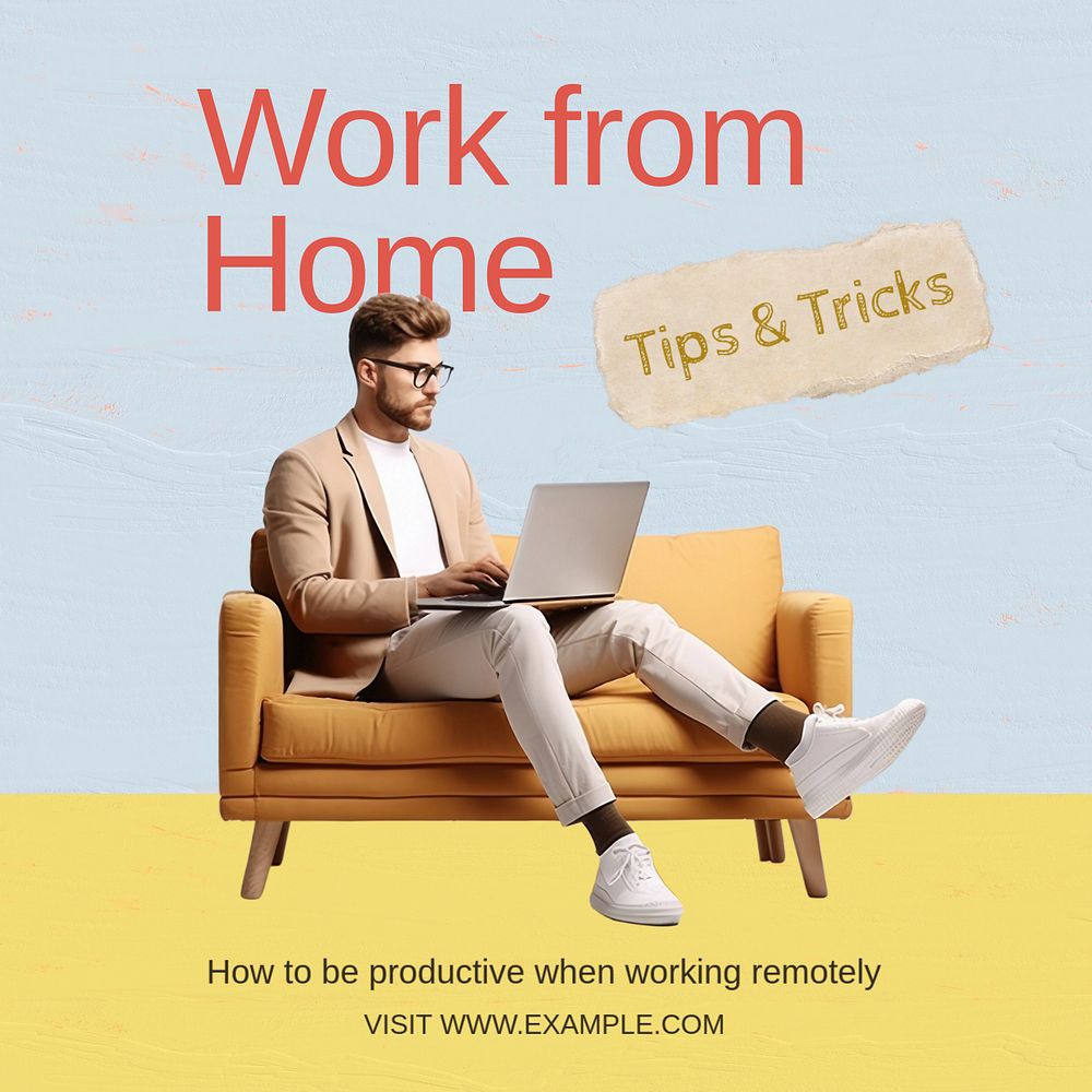 Work from home Instagram post template, editable text