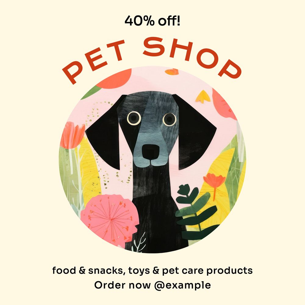 Pet shop Instagram post template, editable text