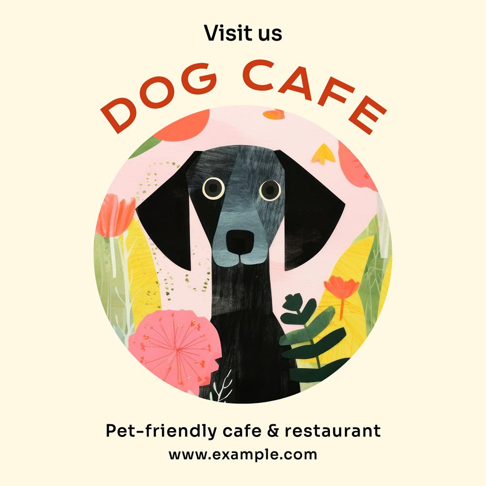 Dog cafe Instagram post template, editable text