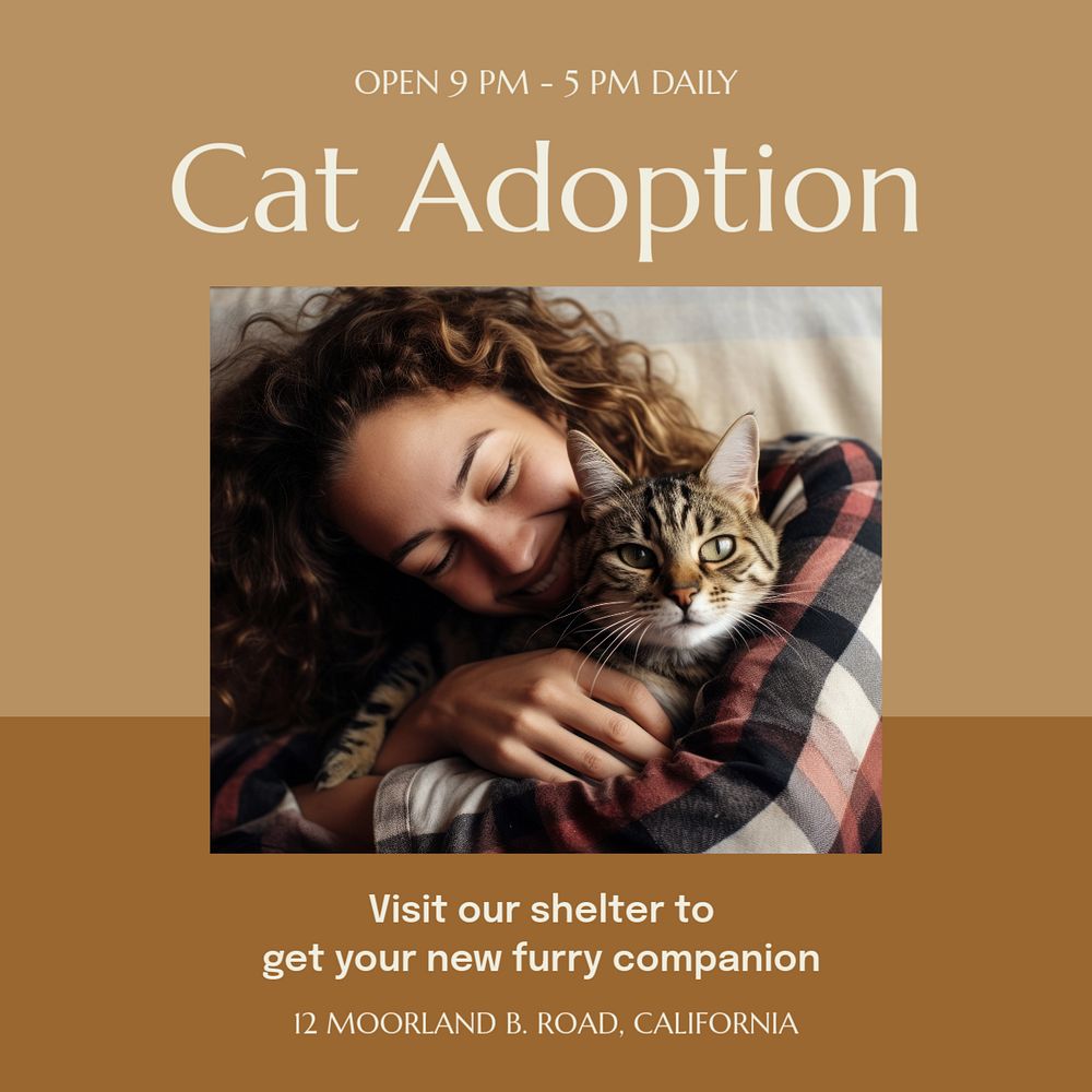 Cat adoption Instagram post template, editable text