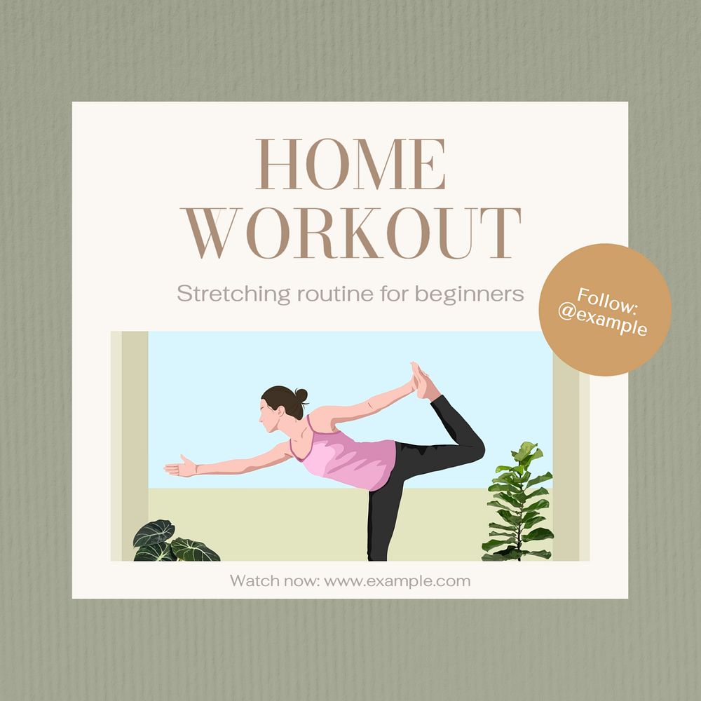 Home workout  Instagram post template, editable text