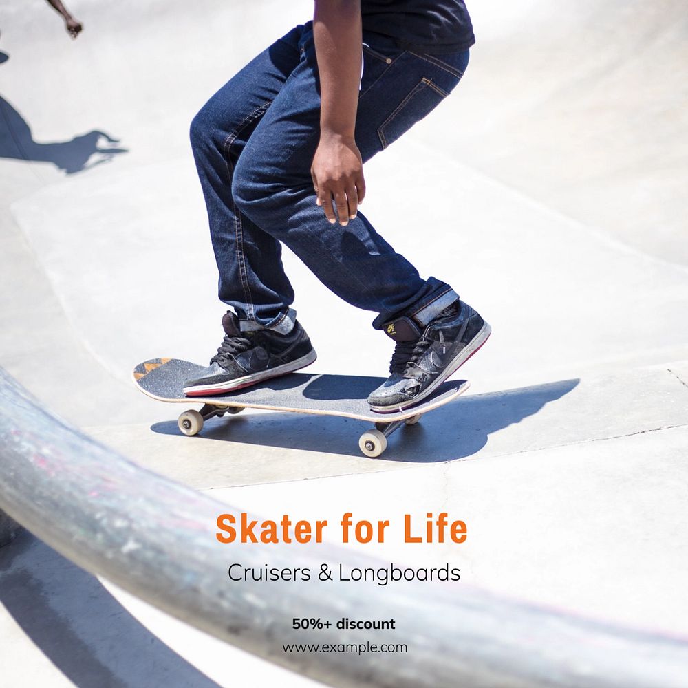 Skater for life Instagram post template, editable text