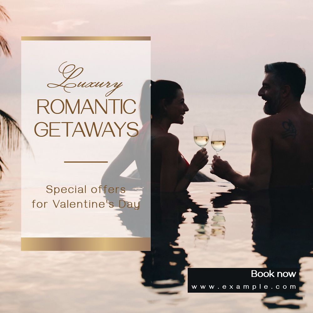 Luxury romantic getaway  Instagram post template, editable text