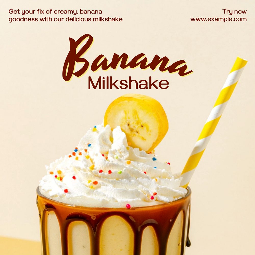 Banana milkshake Instagram post template, editable text