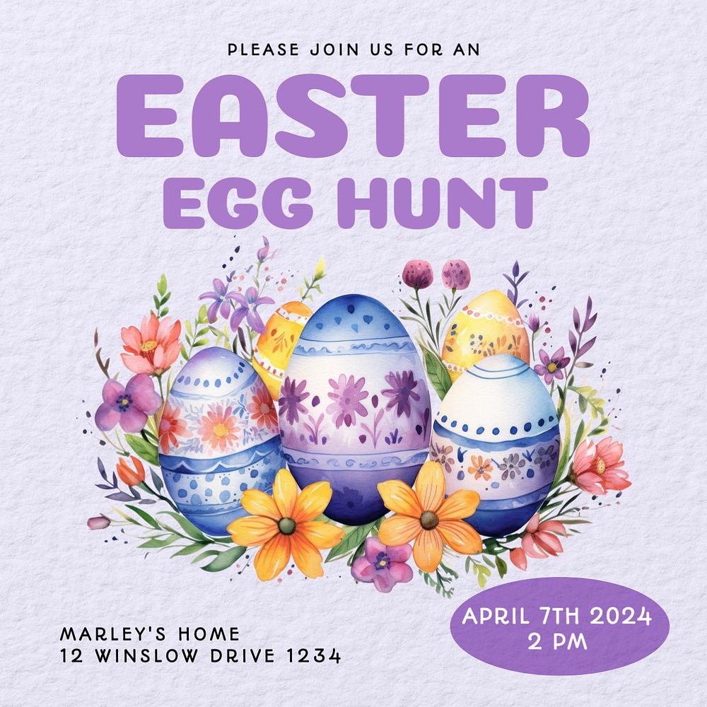 Egg hunt Instagram post template, editable text