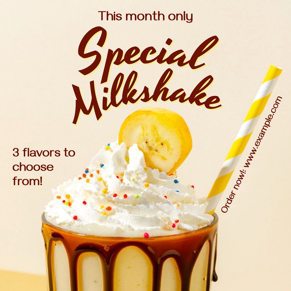 Milkshake shop Instagram post template, editable text