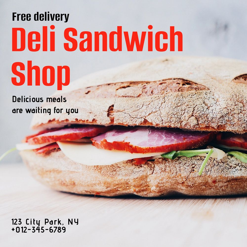 Deli shop Instagram post template, editable text