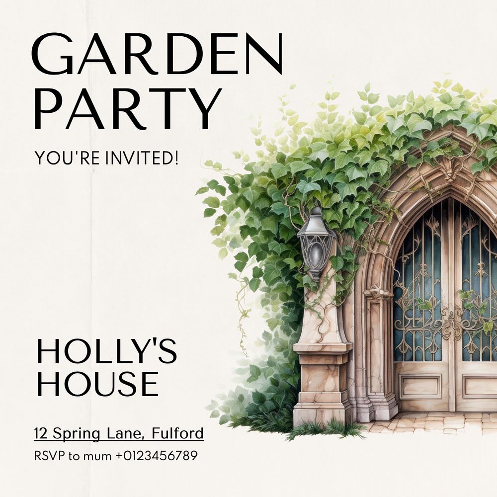 Garden party Instagram post template, editable text