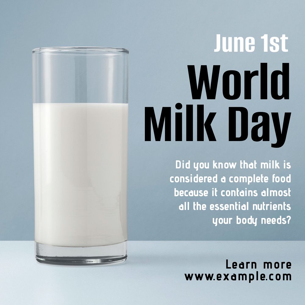 World milk day Instagram post template, editable text