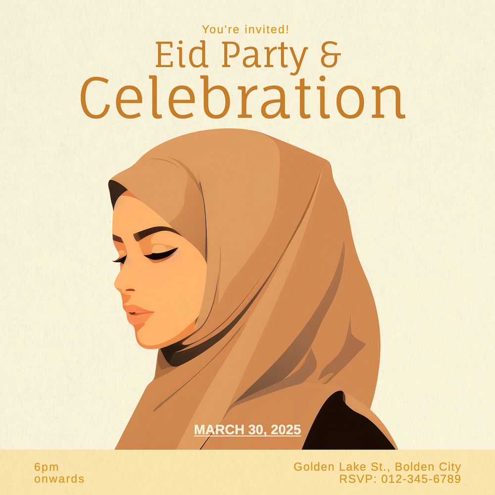 Eid party Instagram post template, editable text