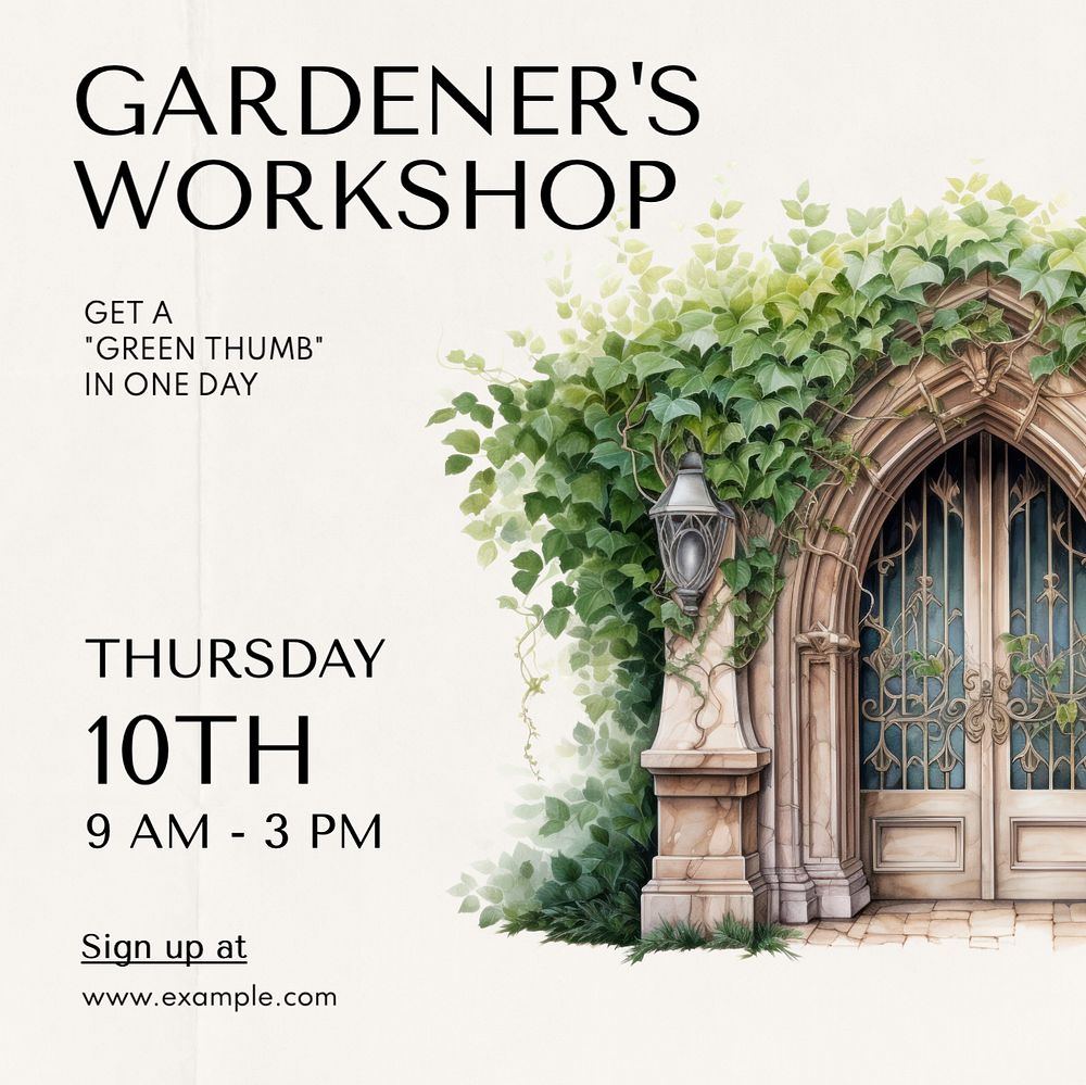 Gardener's workshop Instagram post template, editable text