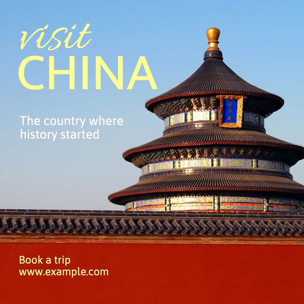 Visit China Instagram post template, editable text