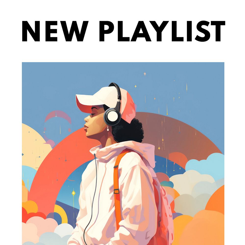 New playlist Instagram post template, editable text