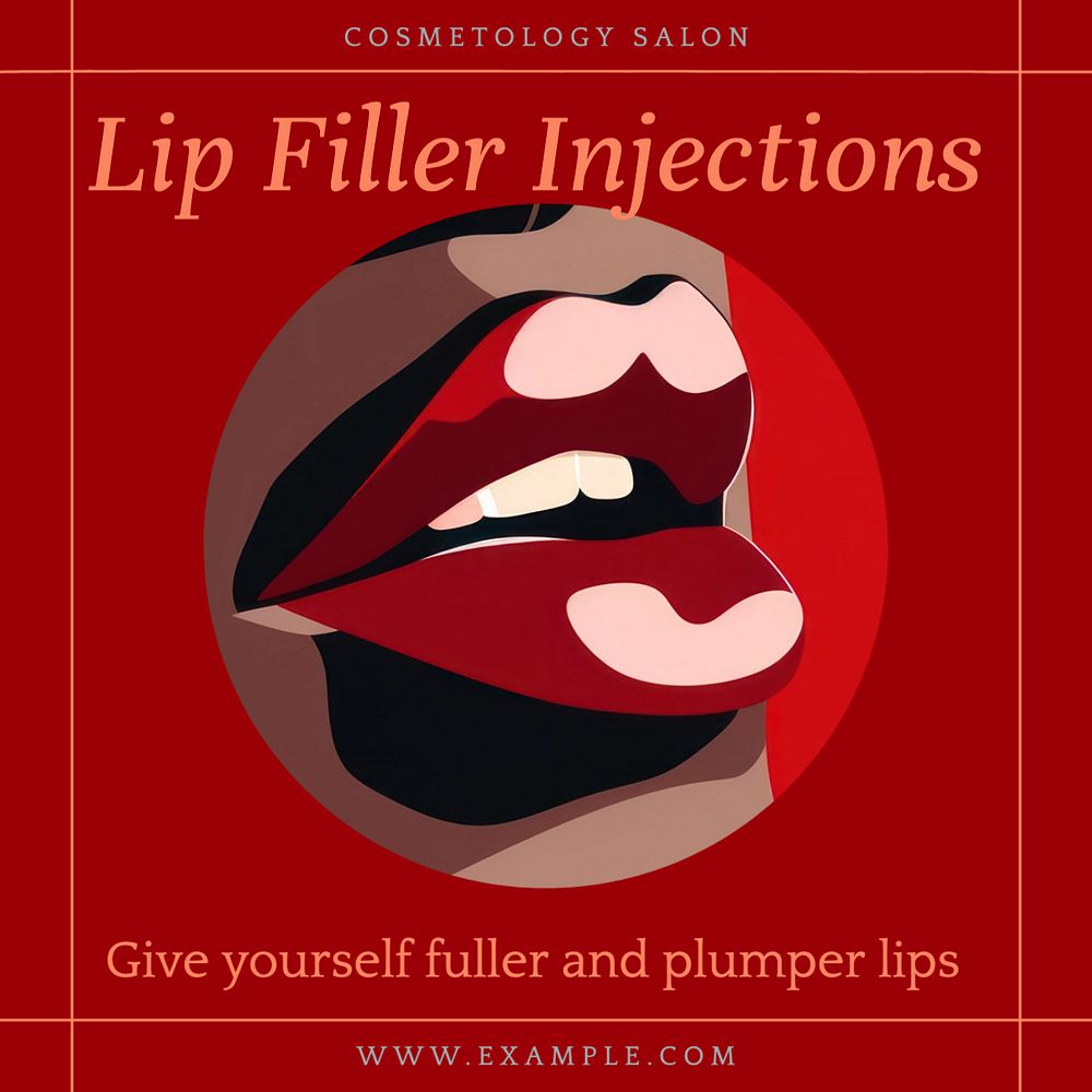 Lip filer injections Instagram post template, editable text