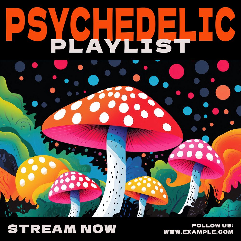 Psychedelic playlist Instagram post template, editable text