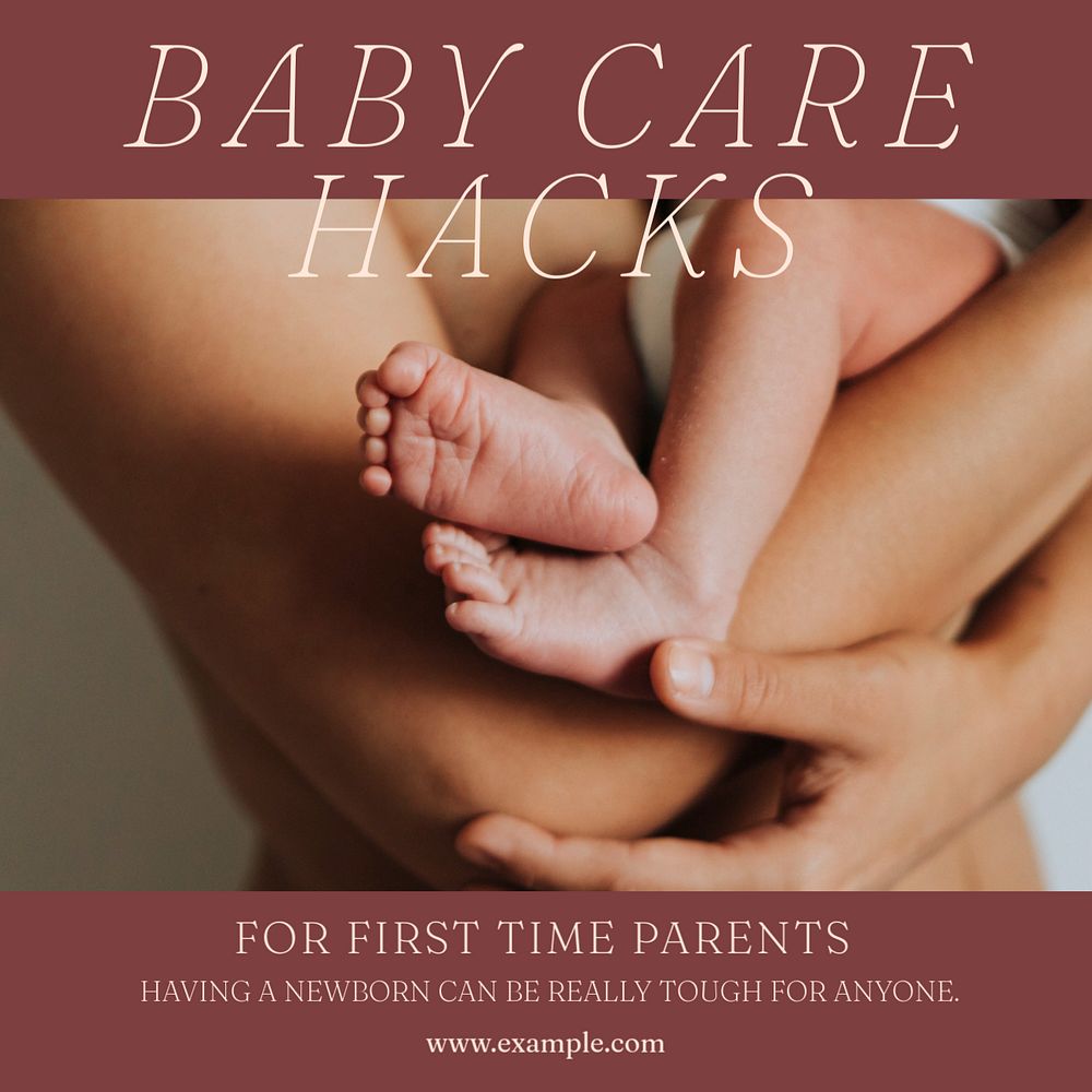 Baby care hacks Instagram post template, editable text