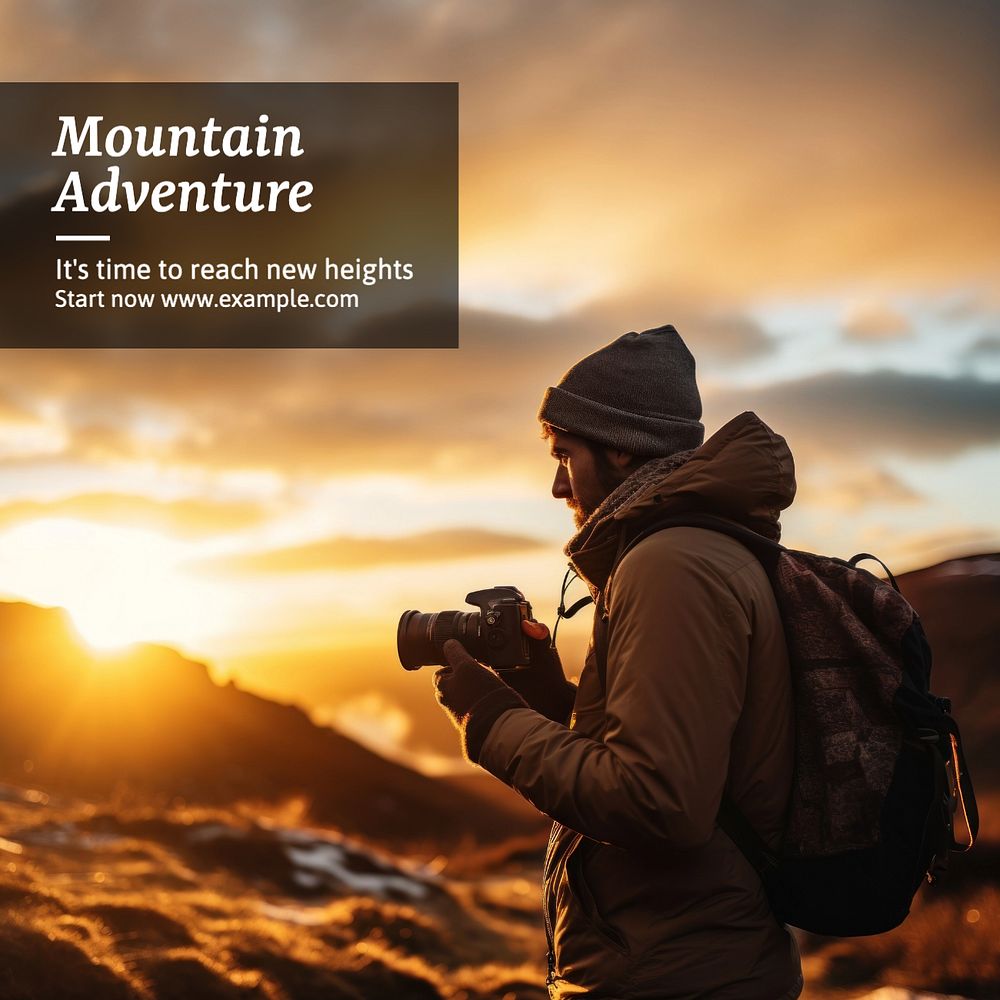 Mountain adventure Instagram post template, editable text