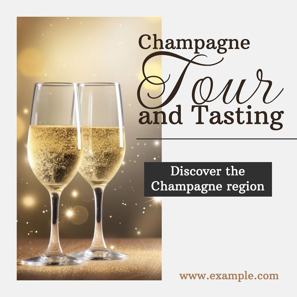 Champagne tasting tour Instagram post template, editable text