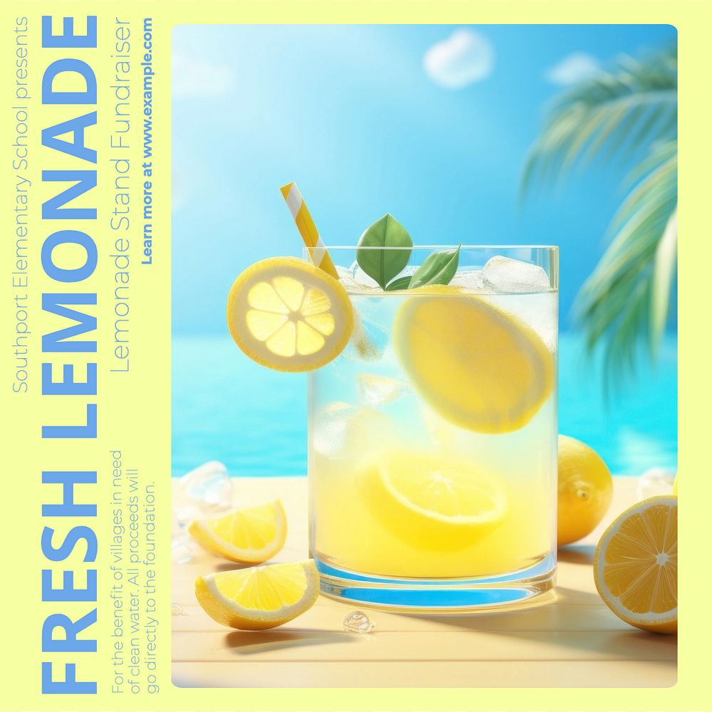 Fresh lemonade Instagram post template, editable text