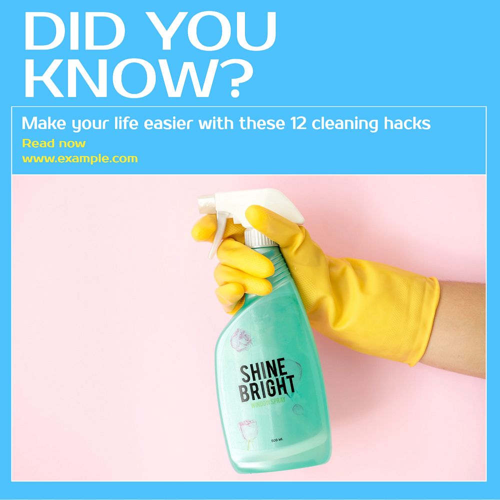 Cleaning hacks Instagram post template, editable text