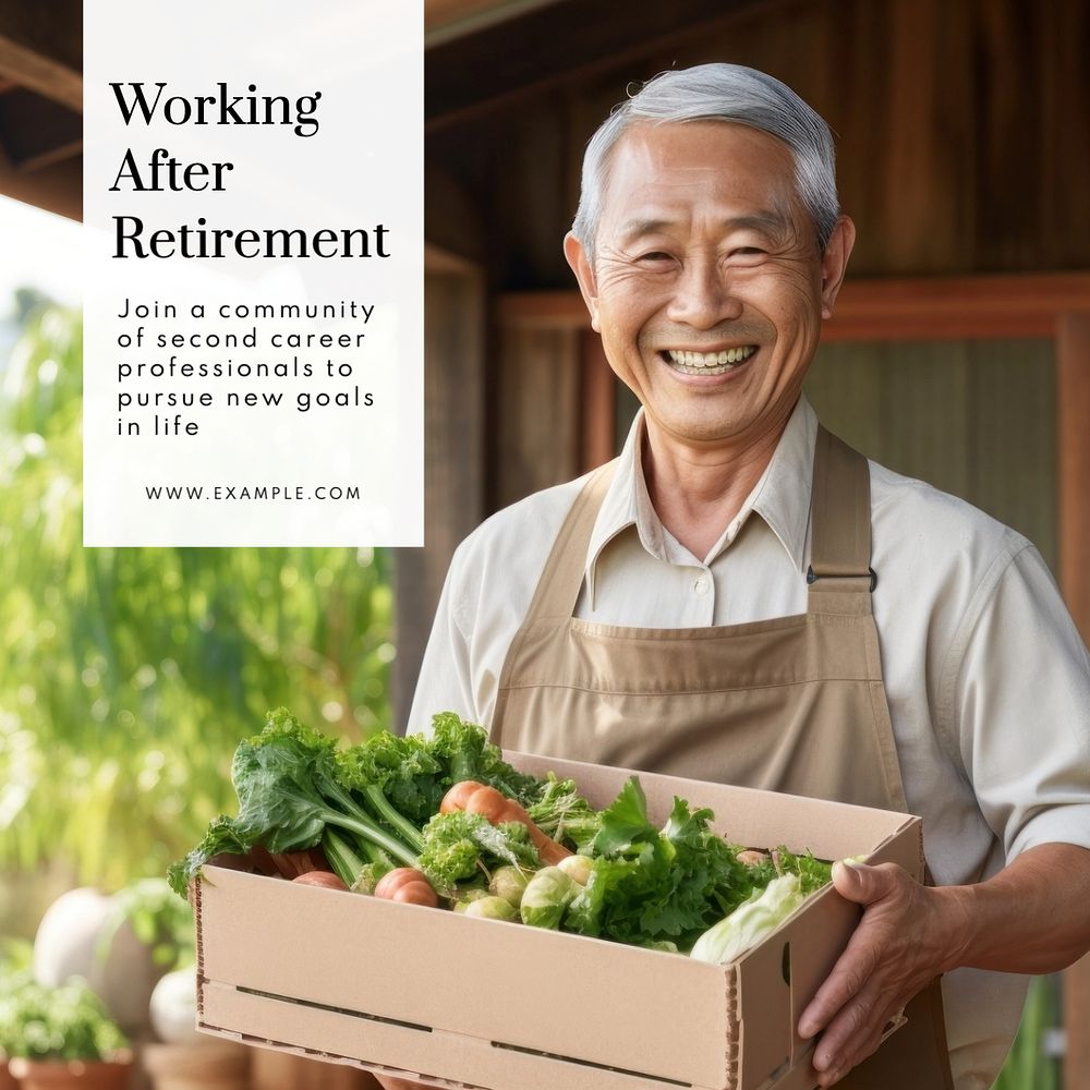 Working after retirement Instagram post template, editable text