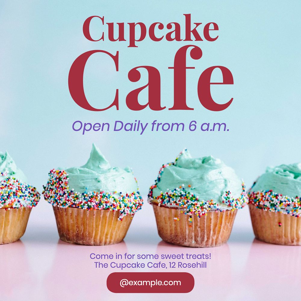 Cupcake cafe Instagram post template, editable text