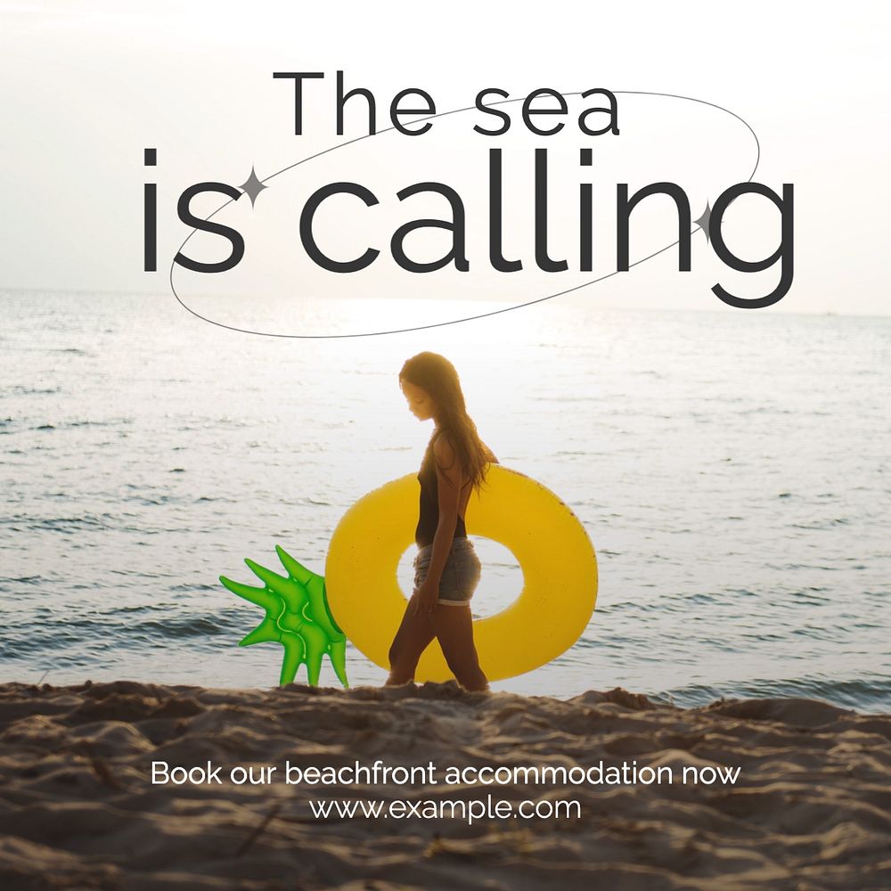 Sea is calling Instagram post template, editable text