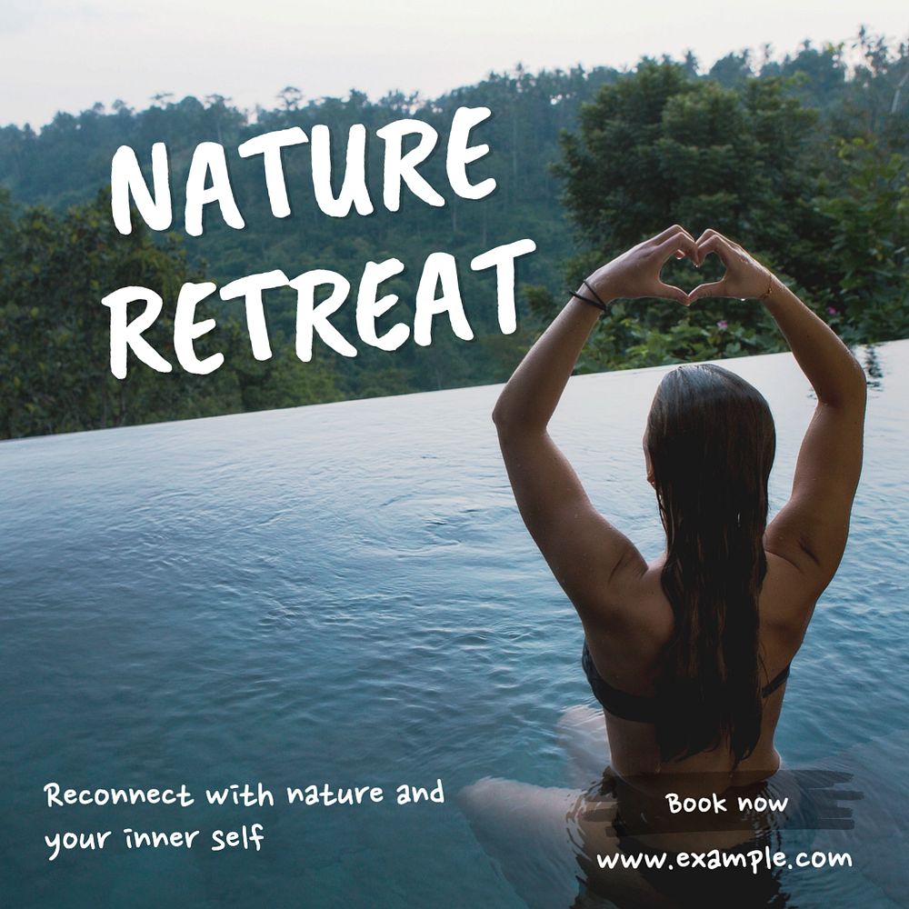 Nature retreat Instagram post template, editable text