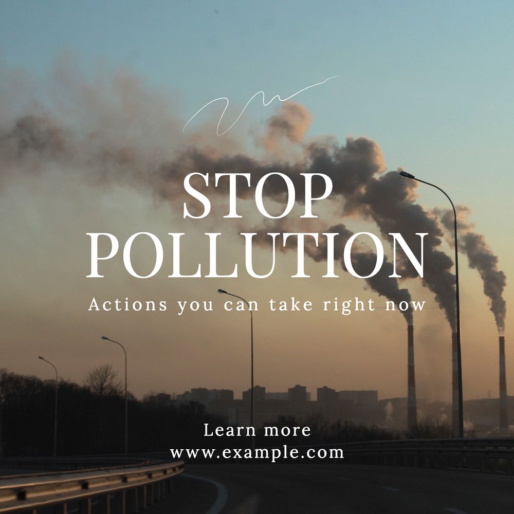 Stop pollution Instagram post template, editable text