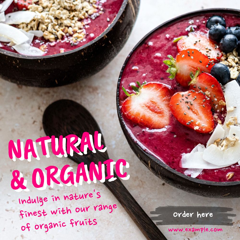 Natural organic fruit Instagram post template, editable text