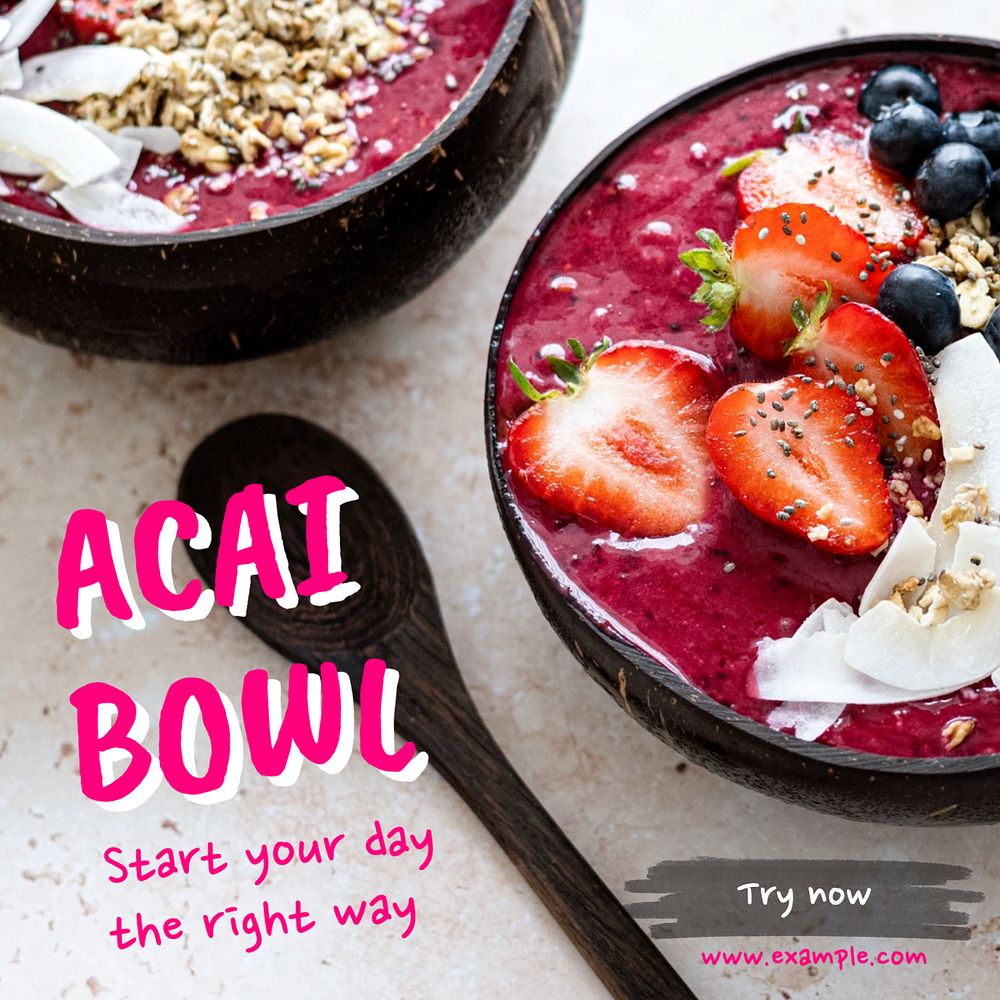 Acai bowl Instagram post template, editable text