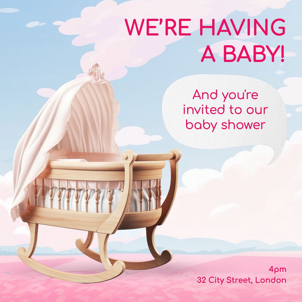 Baby shower Instagram post template, editable text