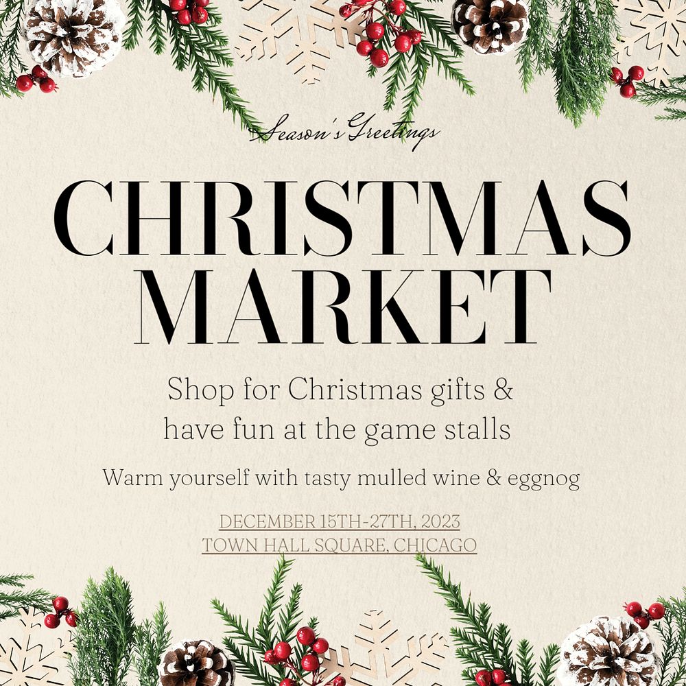 Christmas market Instagram post template, editable text