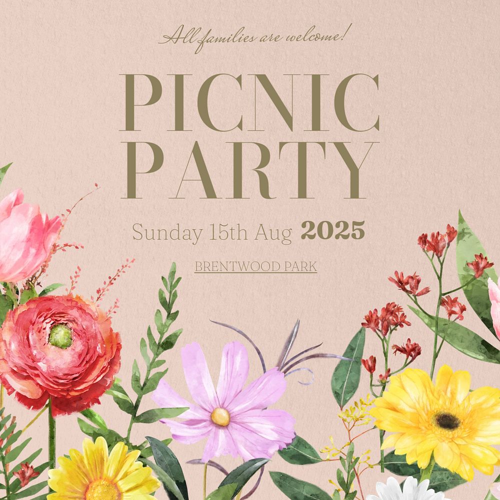 Picnic party  Instagram post template, editable text