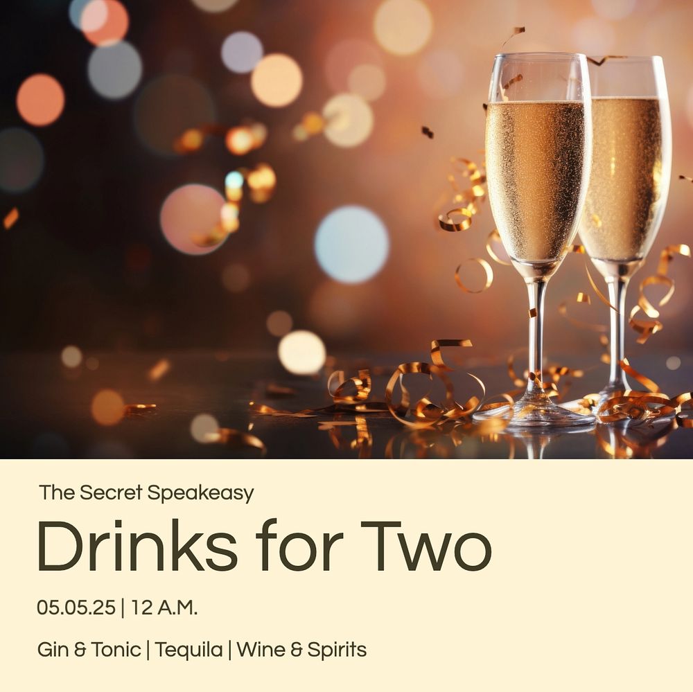 Drinks for two Instagram post template, editable text