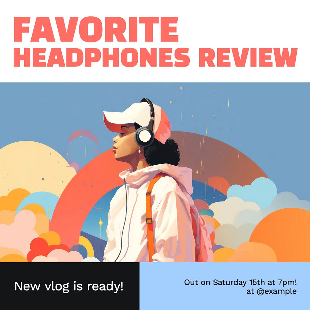 Headphones review Instagram post template, editable text