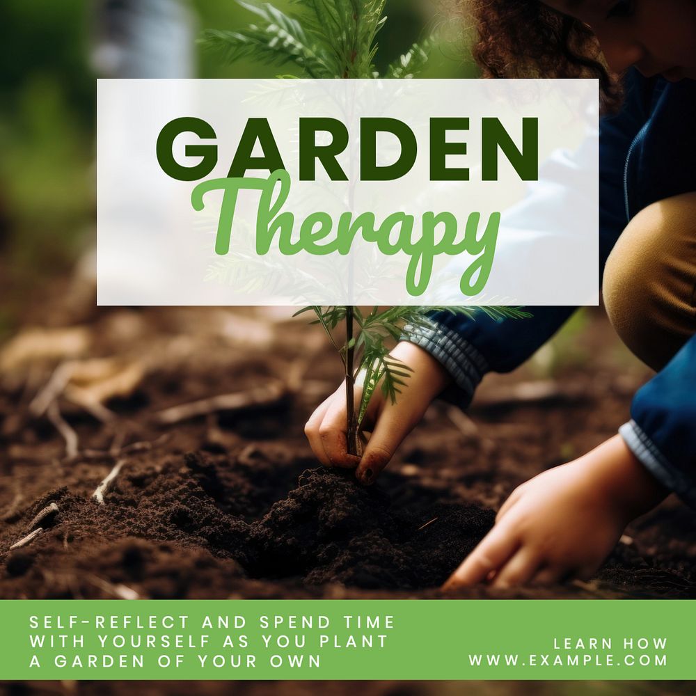 Garden therapy Instagram post template, editable text