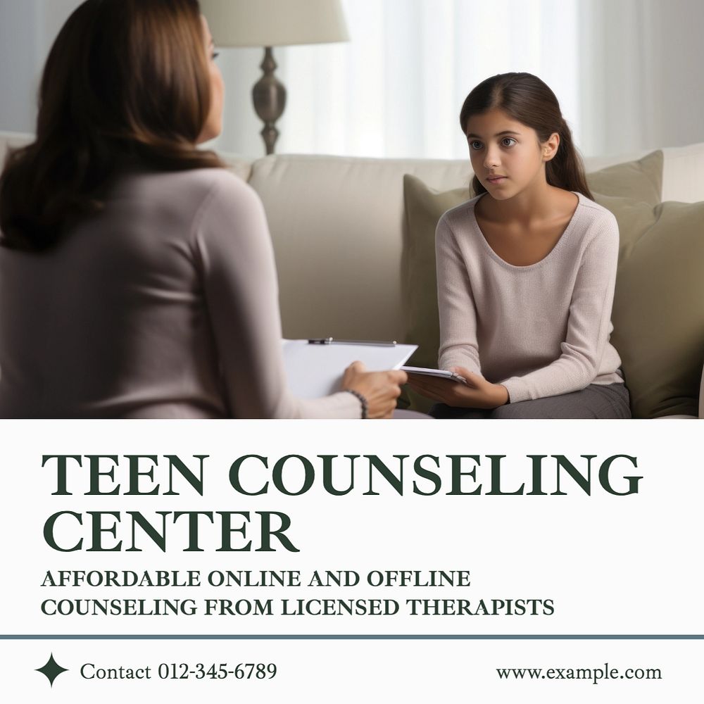 Teen counseling center Instagram post template, editable design