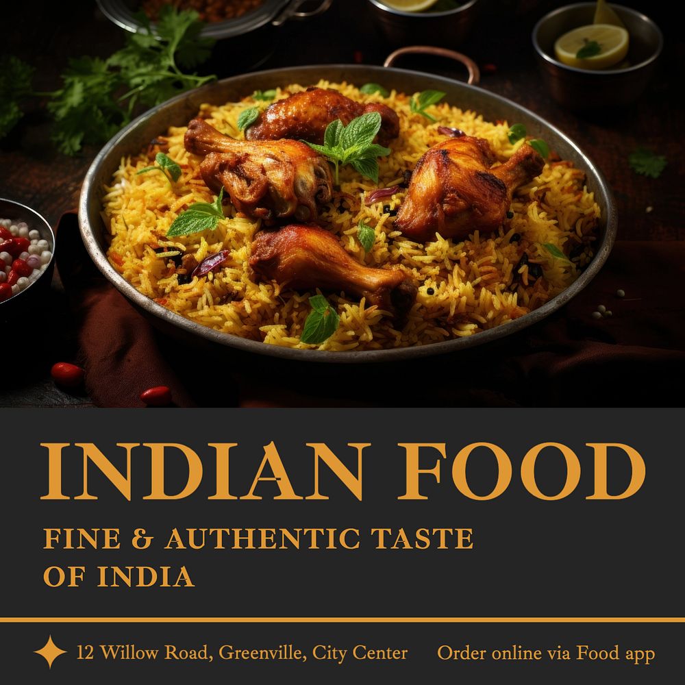 Indian food Instagram post template, editable text