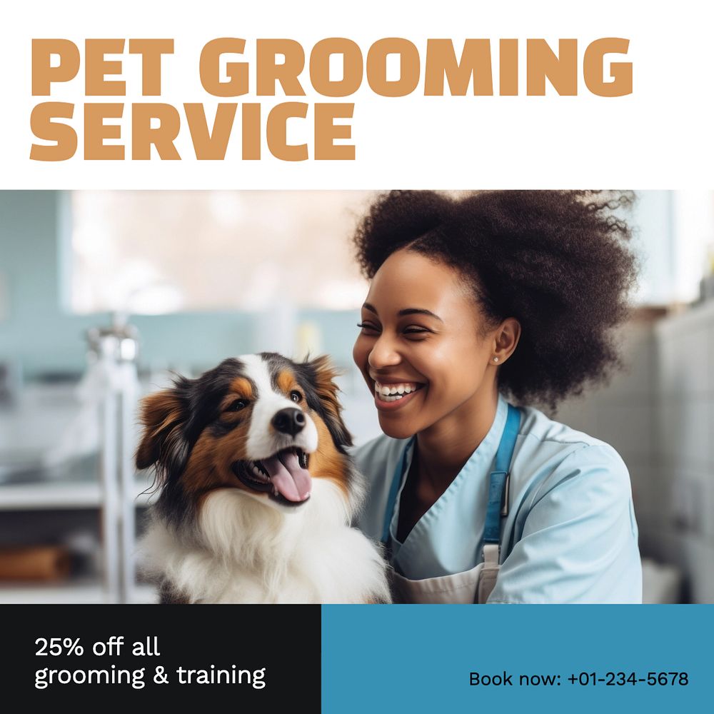 Pet grooming Instagram post template, editable design