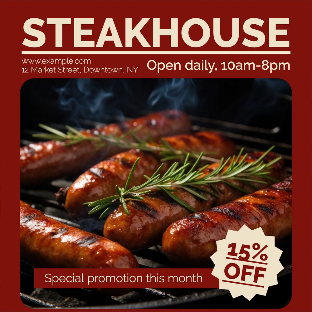 Steakhouse restaurant Instagram post template, editable text