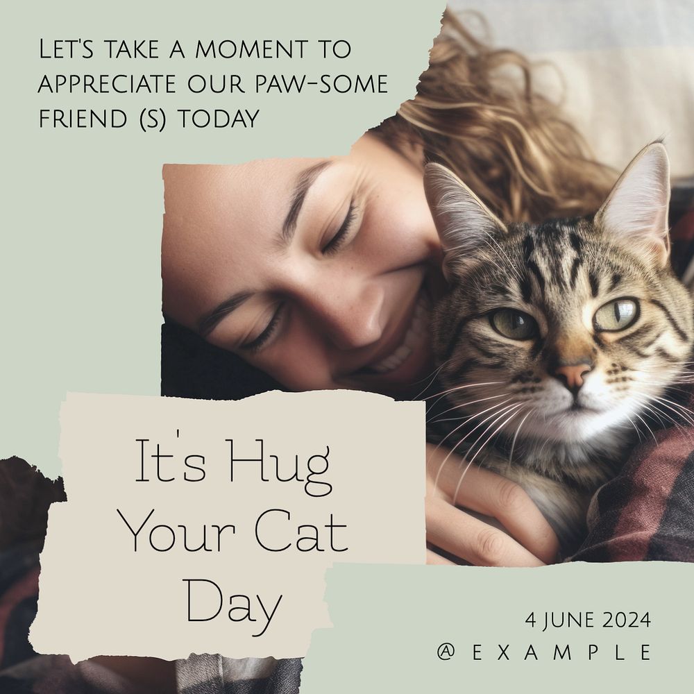 Hug your cat day Instagram post template, editable text