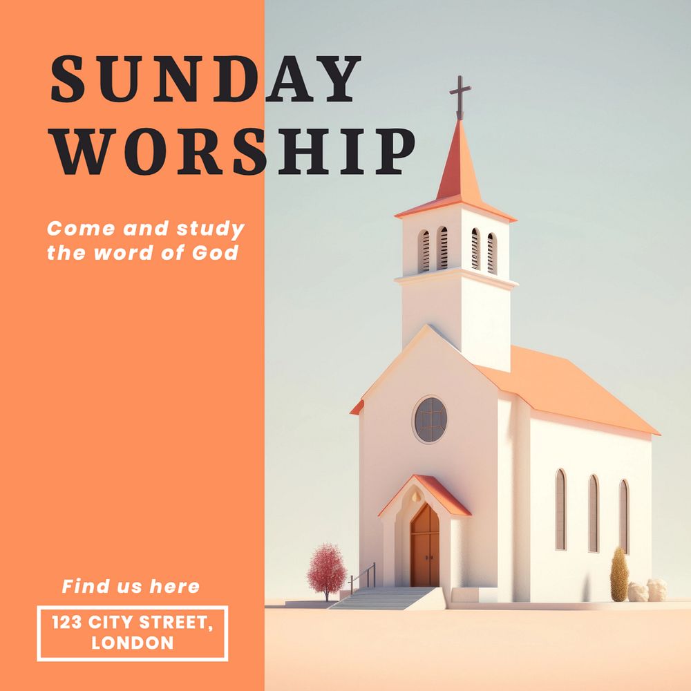 Sunday worship Instagram post template, editable design