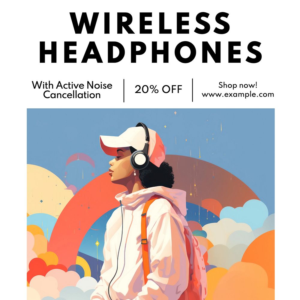 Wireless headphone Instagram post template, editable text