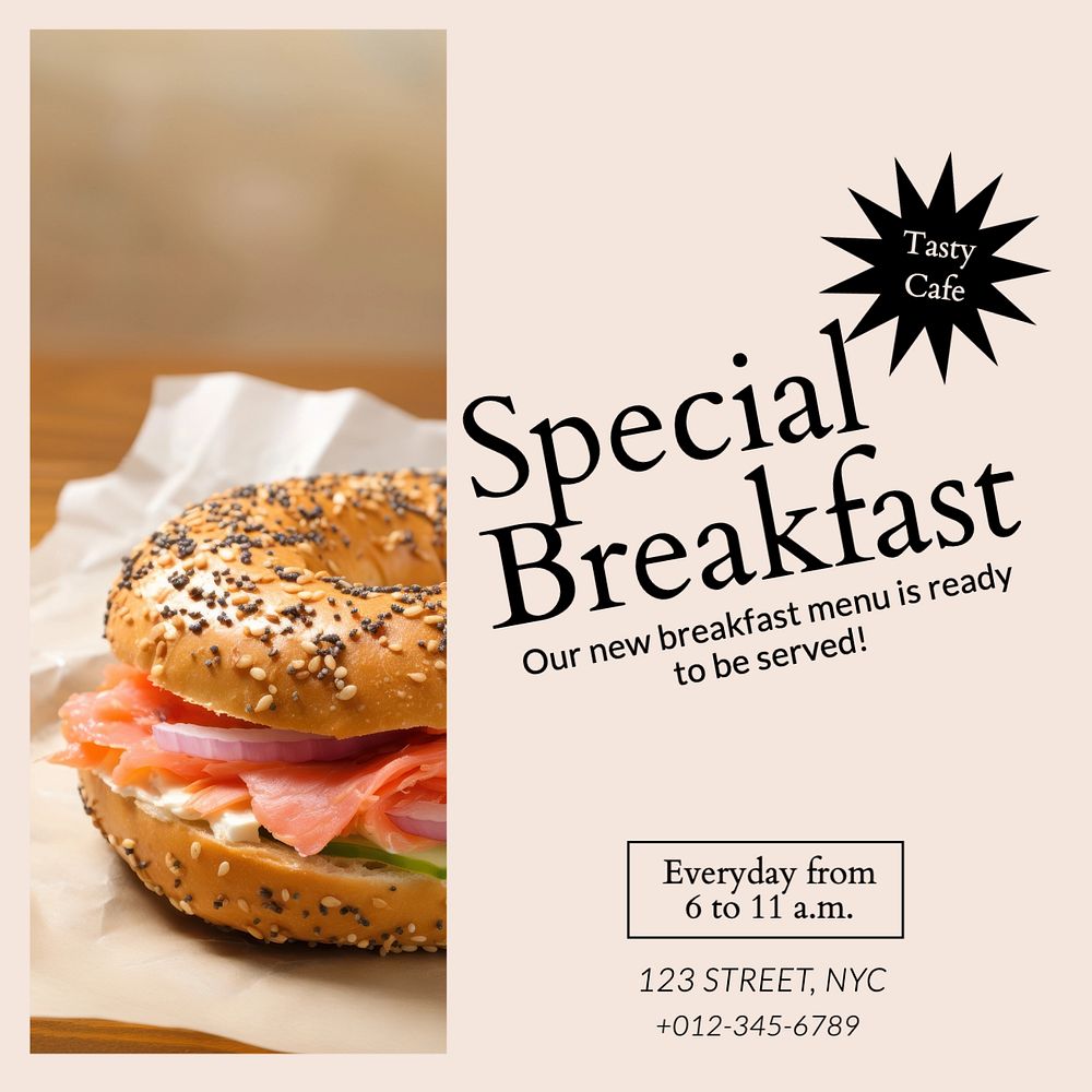 Special breakfast Instagram post template, editable text