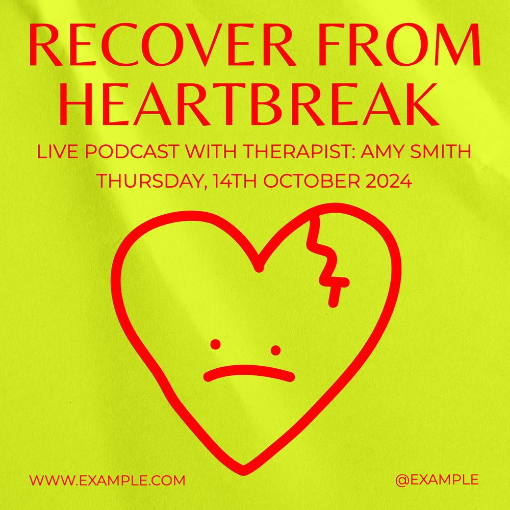 Recover from heartbreak Instagram post template, editable text