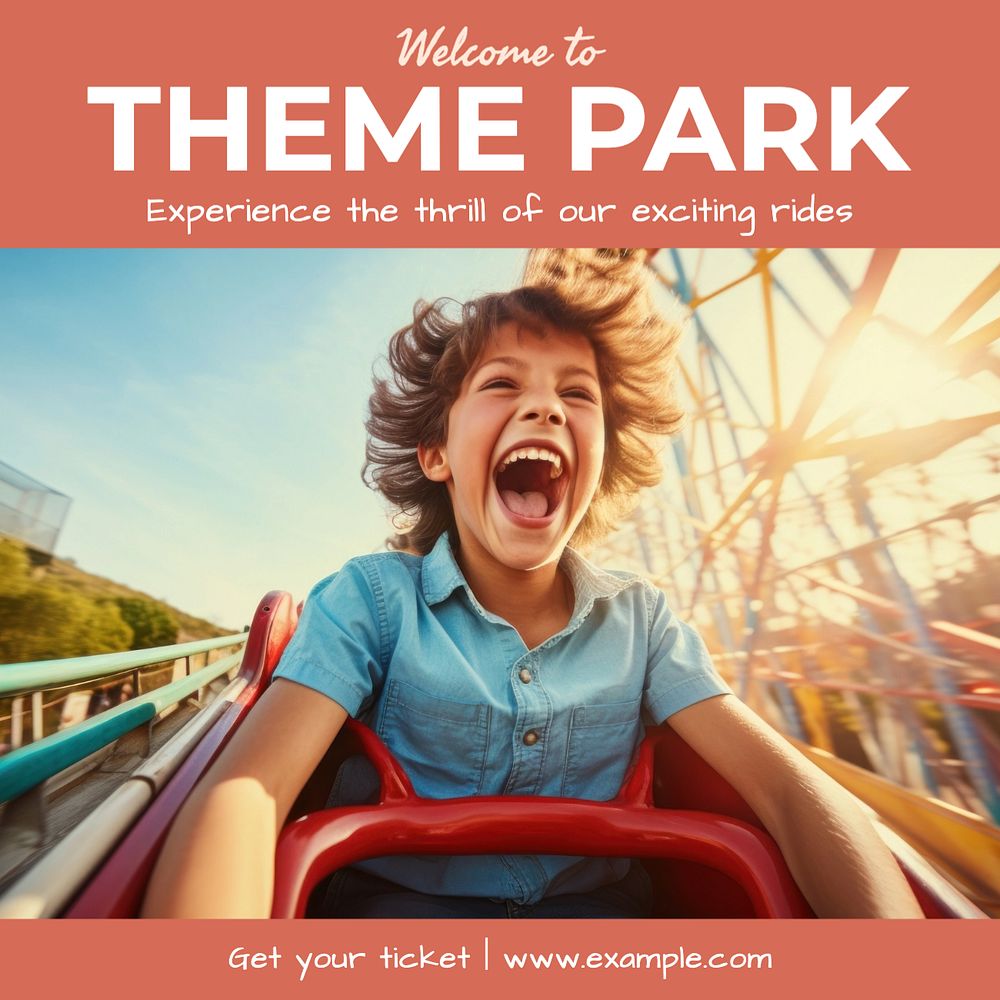 Theme park Instagram post template, editable text