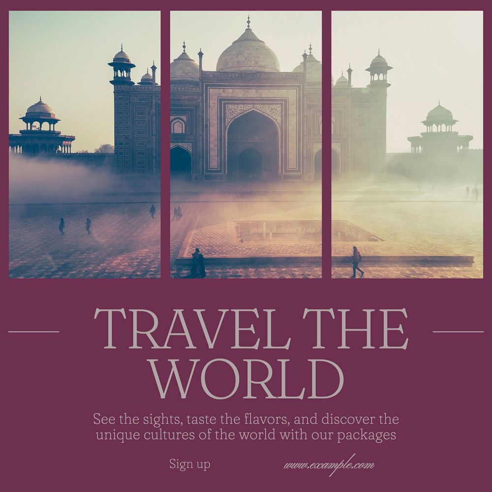 World travel Instagram post template, editable text