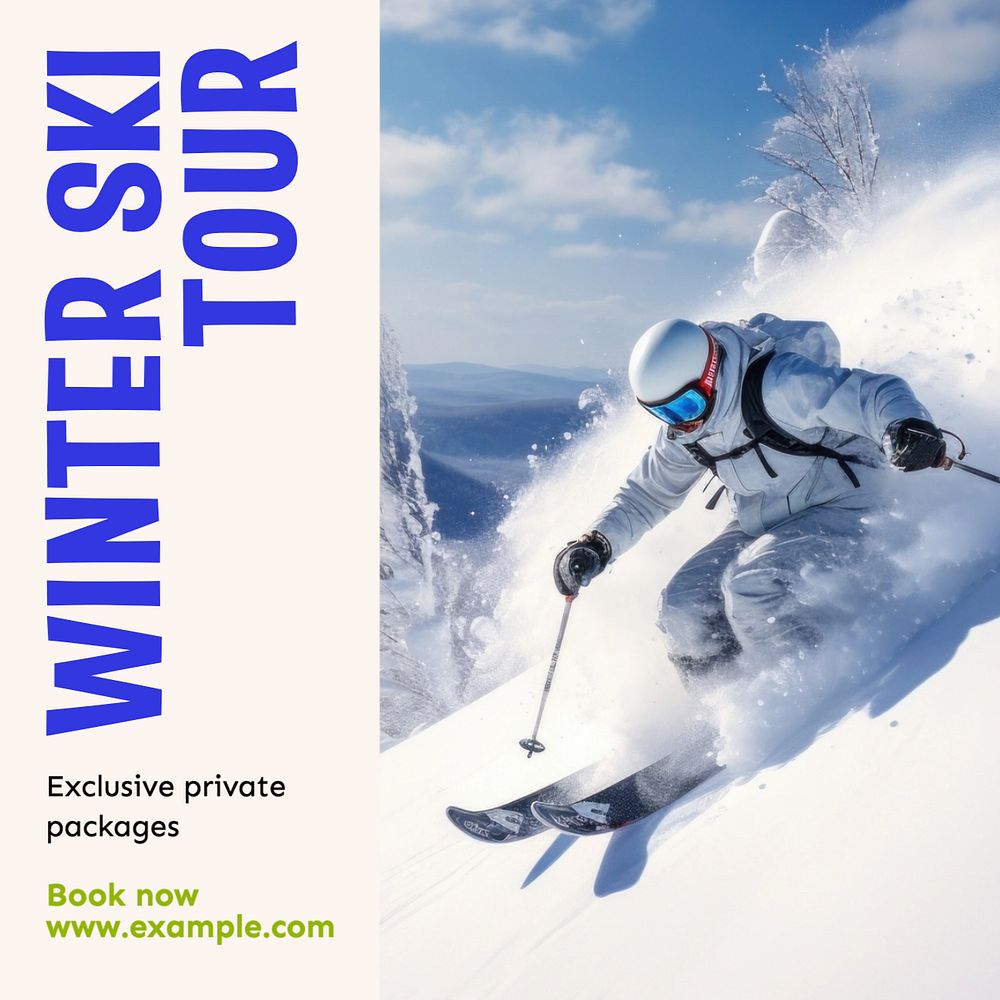 Winter ski tour Instagram post template, editable text