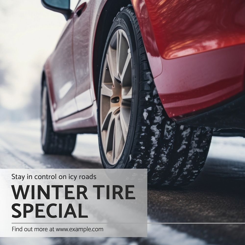 Winter tire driving Instagram post template, editable text